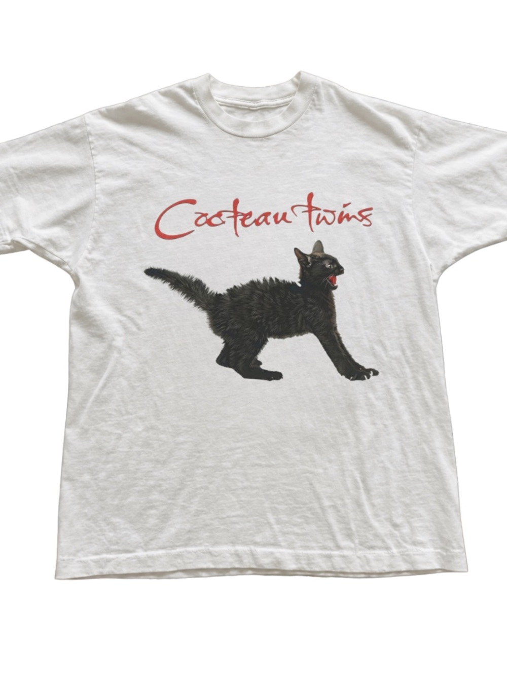 White T-Shirt with Black Cat Graphic